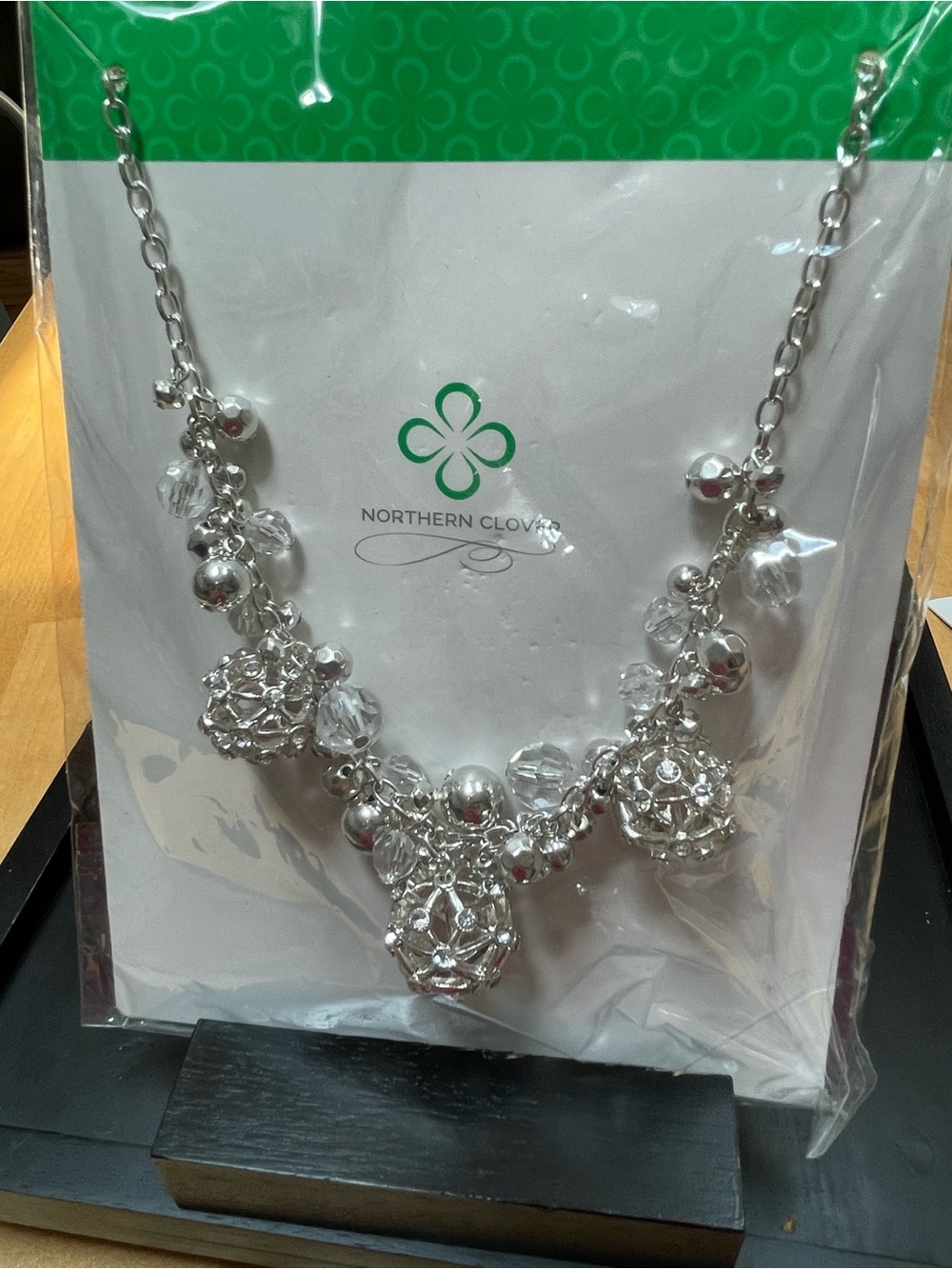 Northern Clover Silver Bauble and Crystal Drop Necklace